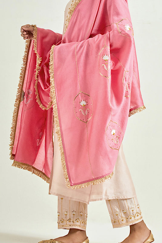 Pink Silk Chanderi Embroidered Sequins Round Scattered Floret Kurta Set