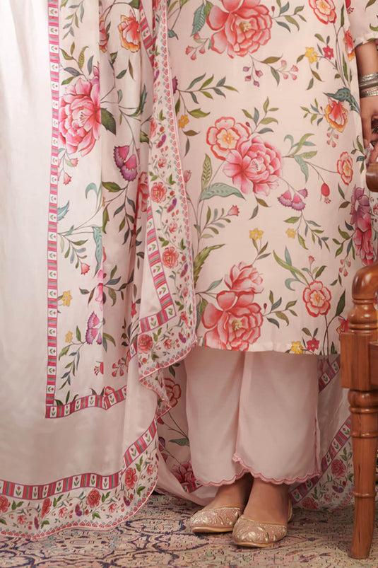 Ivory Cotton Silk Hand Embroidery Floral V Neck Pattern Kurta Set