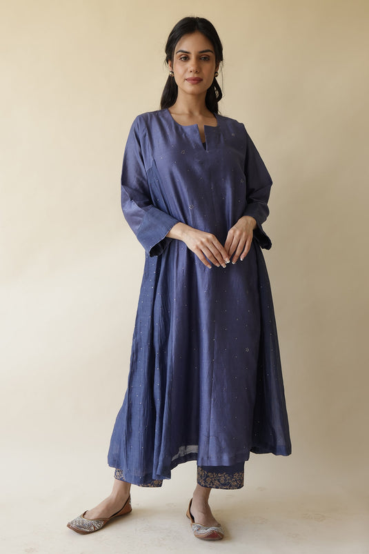 Blue Kurta Chanderi Embroidery Adiba Work Set