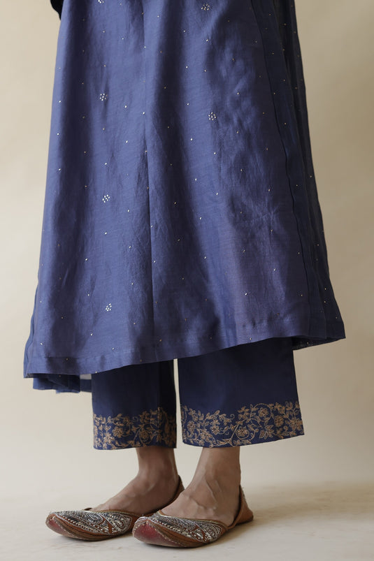 Blue Kurta Chanderi Embroidery Adiba Work Set