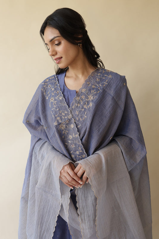 Blue Kurta Chanderi Embroidery Adiba Work Set